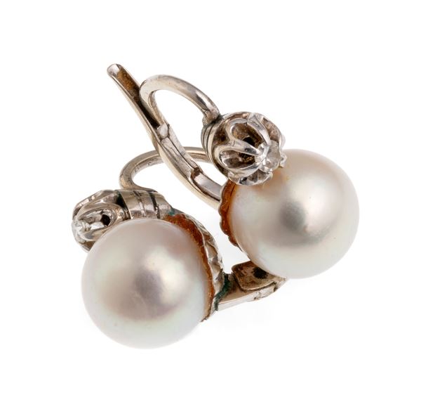 COPPIA DI ORECCHINI CON PERLE E BRILLANTI