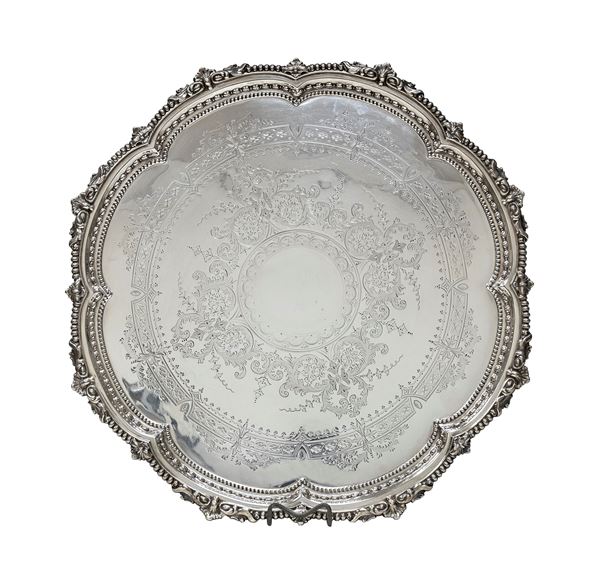 MAGNIFICO SALVER IN ARGENTO, PUNZONE SHEFFIELD 1902