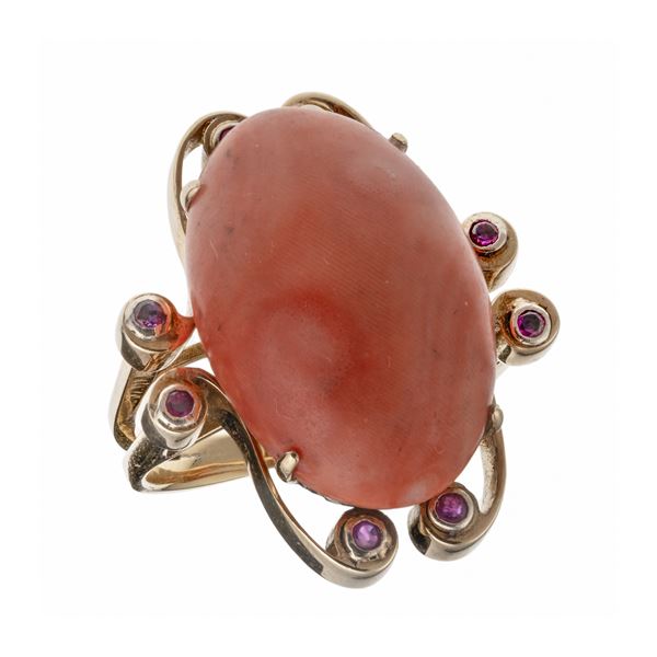 ANELLO CON CORALLO SCIACCA E RUBINI