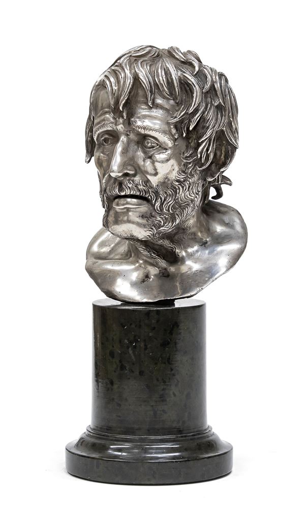 TESTA DI SENECA IN ARGENTO, FONDERIA GEMITO FINE XIX SECOLO