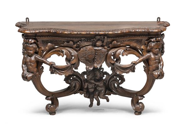 CONSOLE BAROCCA IN NOCE, LIGURIA XIX SECOLO