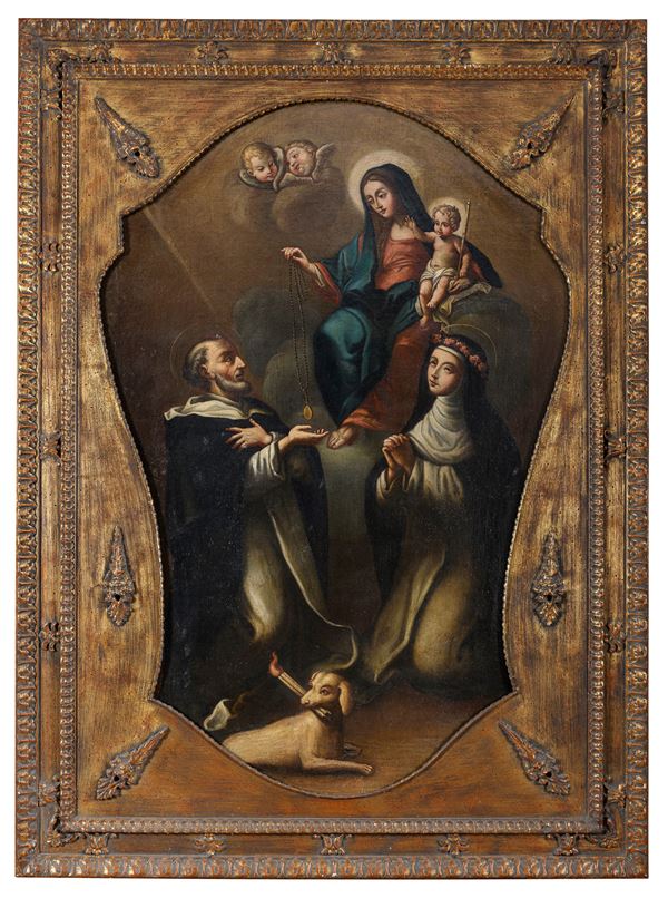 LA VERGINE E SANTI DI PITTORE SPAGNOLO DEL SETTECENTO