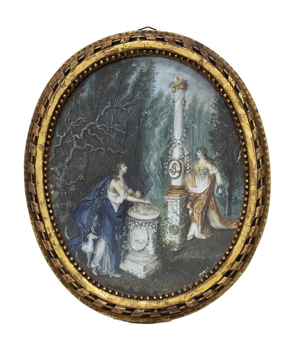 DIPINTO GIARDINO CON FIGURE ALLEGORICHE