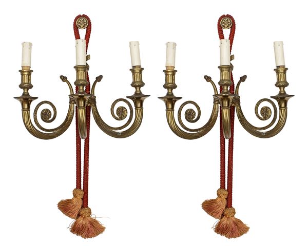 COPPIA DI APPLIQUES IN BRONZO DORATO, INIZI XX SECOLO
