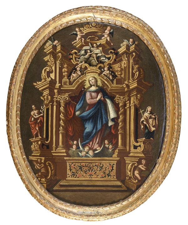 DIPINTO ALTARE MAGGIORE CON IMMACOLATA DI SCUOLA SICILIANA
