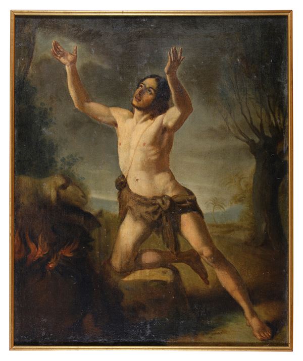 ABELE OFFRE I SACRIFICI DI PITTORE ROMANO DEL SETTECENTO
