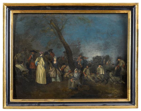 RIPOSO DURANTE L'ESODO DI PITTORE BELGA DEL SETTECENTO