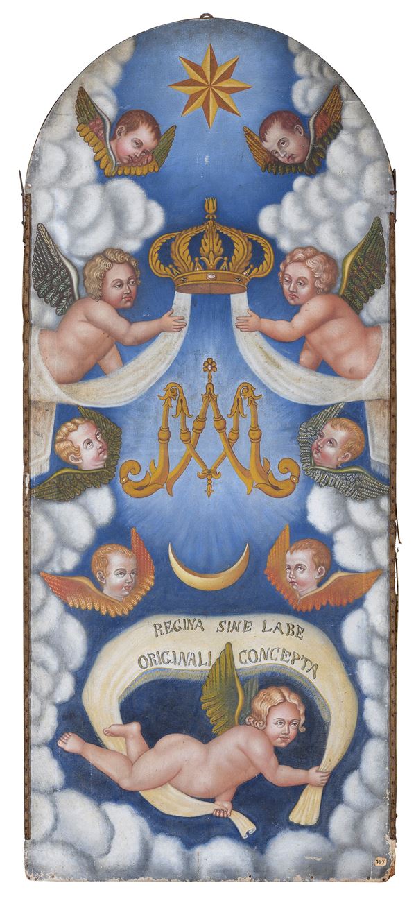 PALA D'ALTARE CON STEMMA REALE CON CHERUBINI