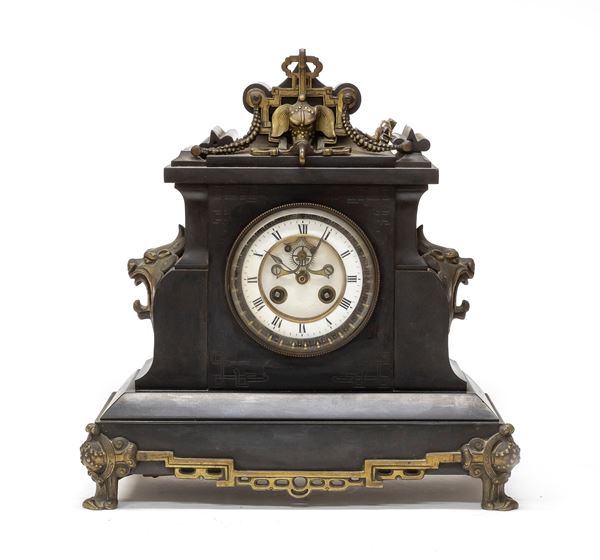 OROLOGIO DA TAVOLO IN MARMO NERO, NAPOLEONE III