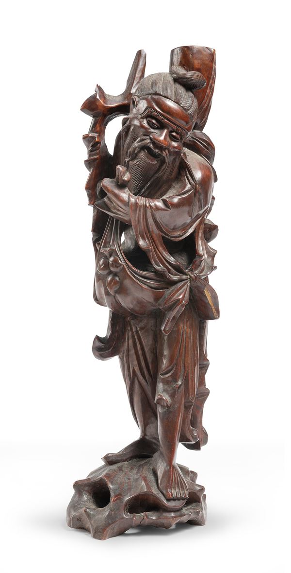 SCULTURA DI LAO SHOUXING IN LEGNO, CINA