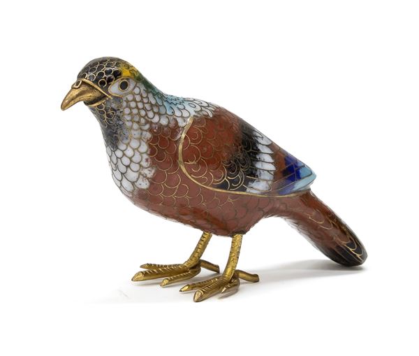 SCULTURA IN METALLO CLOISONNÈ, CINA