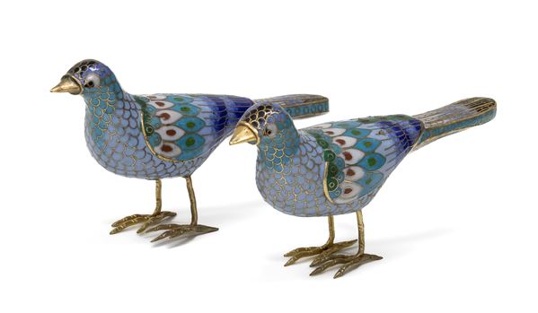 COPPIA DI UCCELLINI IN METALLO CLOISONNÈ, CINA