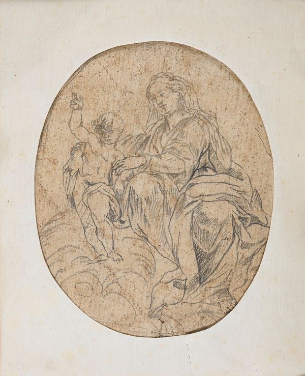 DISEGNO MADONNA COL BAMBINO DEL SEICENTO