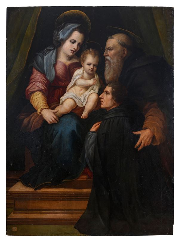TAVOLA SACRA FAMIGLIA DI PITTORE MANIERISTA TOSCANO XVI SECOLO