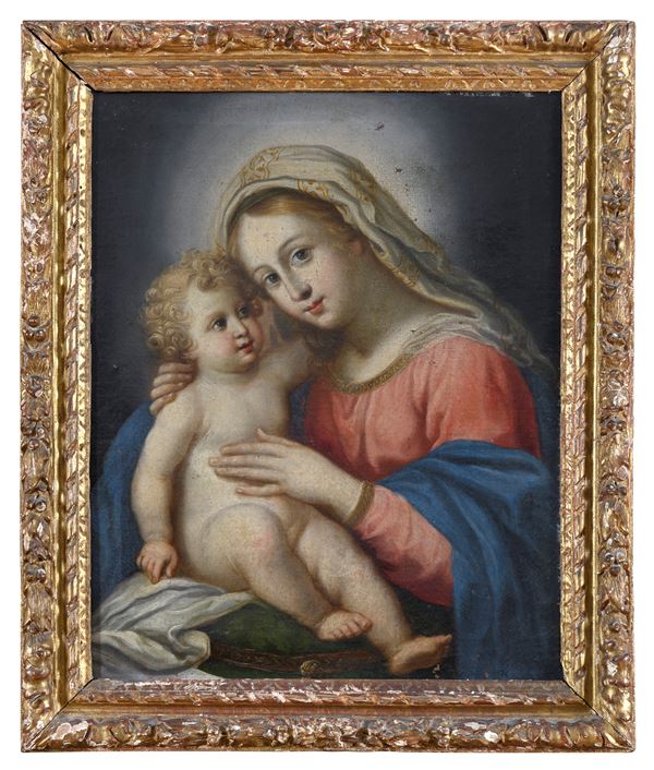 VERGINE COL BAMBINO DI PITTORE ROMANO DEL SETTECENTO