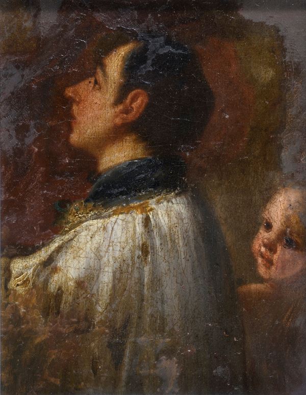 DIPINTO CHIERICHETTO DI PITTORE NAPOLETANO DEL SETTECENTO