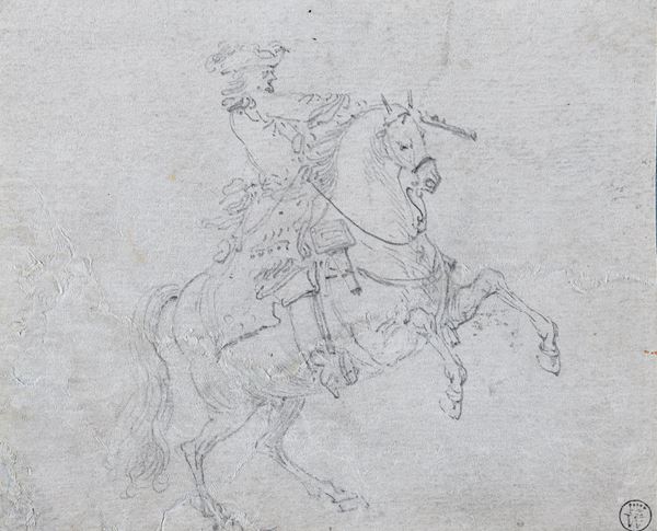 DISEGNO CAVALIERE CHE SPARA DEL SETTECENTO