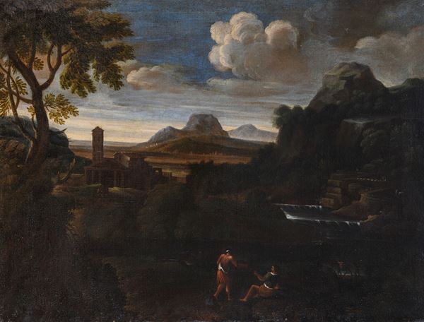 PAESAGGIO CON LA CHIESA DI S. MARIA IN COSMEDIN DI PITTORE ROMANO