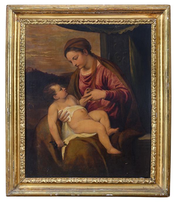 DIPINTO VERGINE COL BAMBINO, AMBITO DI DOMENICO PIOLA