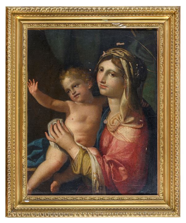 MADONNA COL BAMBINO DI PITTORE NAPOLETANO DEL SETTECENTO