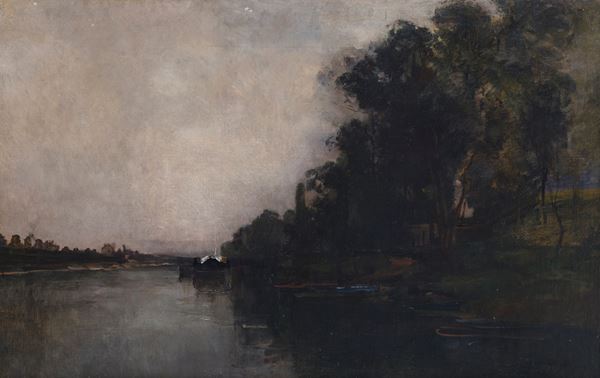 DIPINTO PAESAGGIO FLUVIALE F.TO CHARLES FRANÇOIS DAUBIGNY