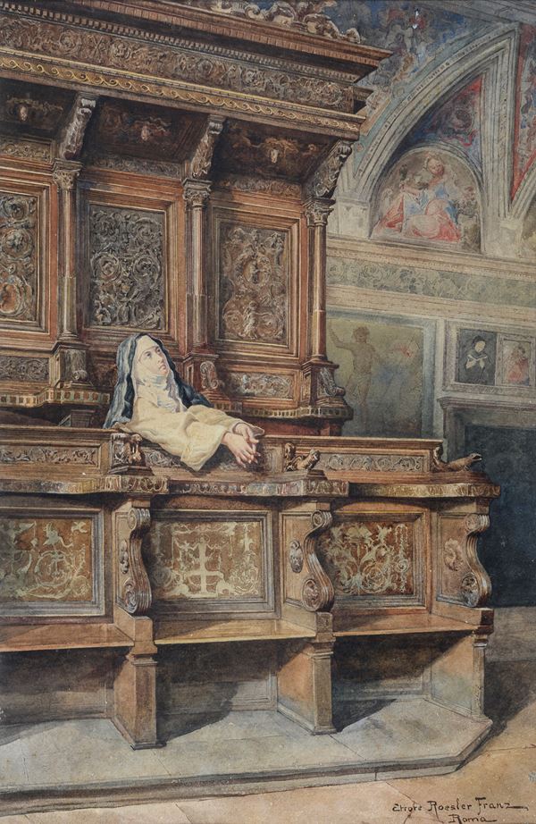 ACQUERELLO LA PREGHIERA DI ETTORE ROESLER FRANZ
