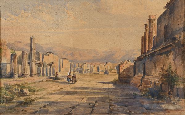 COPPIA DI ACQUERELLI POMPEI DI TEODORO DUCLÈRE