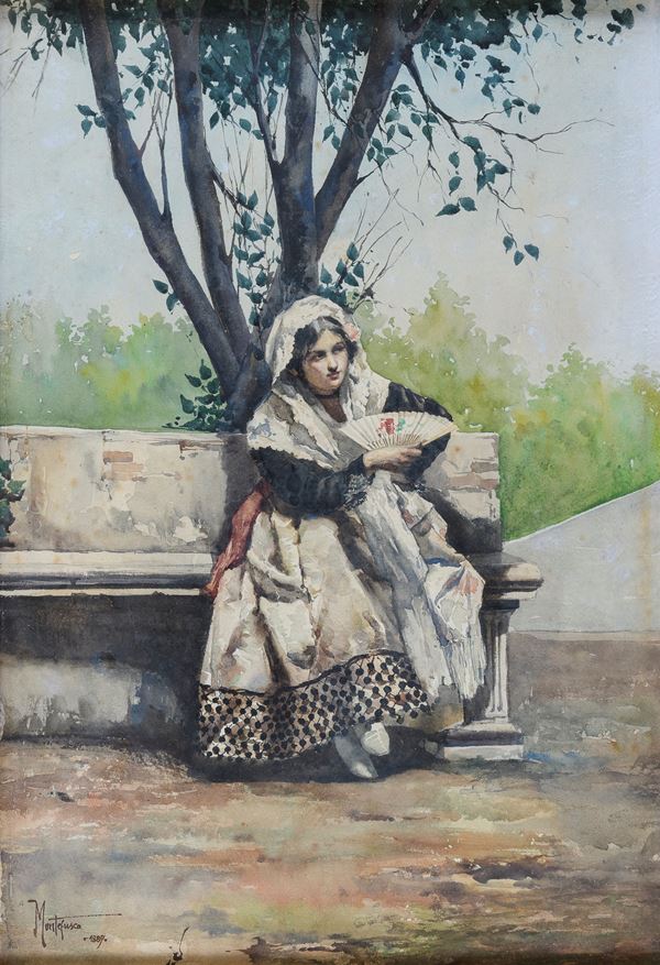 ACQUERELLO DONNA AI GIARDINI DI VINCENZO MONTEFUSCO
