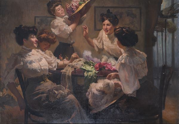 DIPINTO I CAPPELLINI DI FIORI E PIUME DI FABIO CIPOLLA
