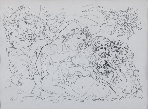 RIPRODUZIONE DI DISEGNO MATERNITÀ DI CORRADO CAGLI, 1970