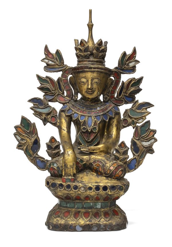 BUDDHA IN LEGNO DORATO, BIRMANIA XX SECOLO