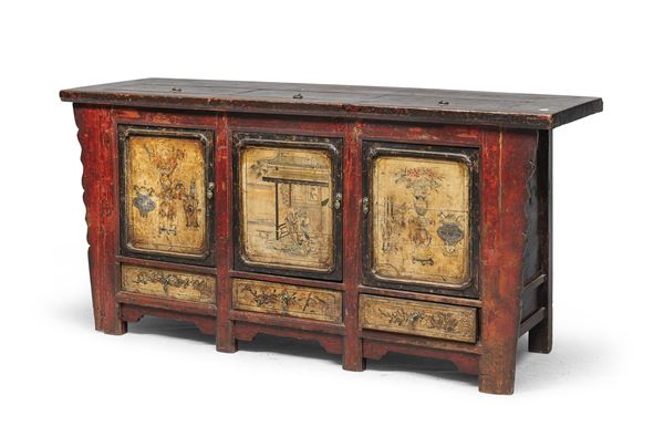 CREDENZA IN LEGNO LACCATO, GANSU MONGOLIA XIX SECOLO