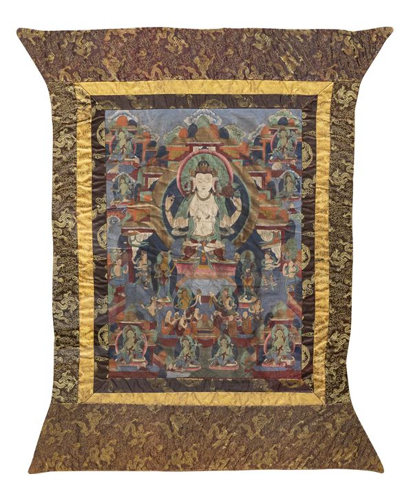COPPIA DI TANKA SU SETA, PROBABILMENTE TIBET INIZI XX SECOLO
