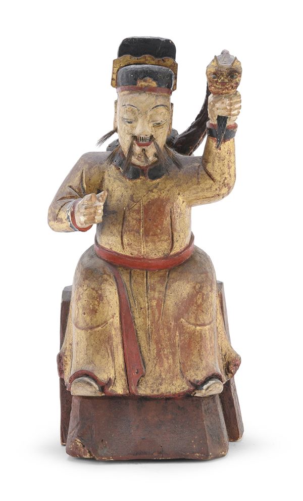 SCULTURA DI LONG WANG LEGNO DIPINTO, CINA