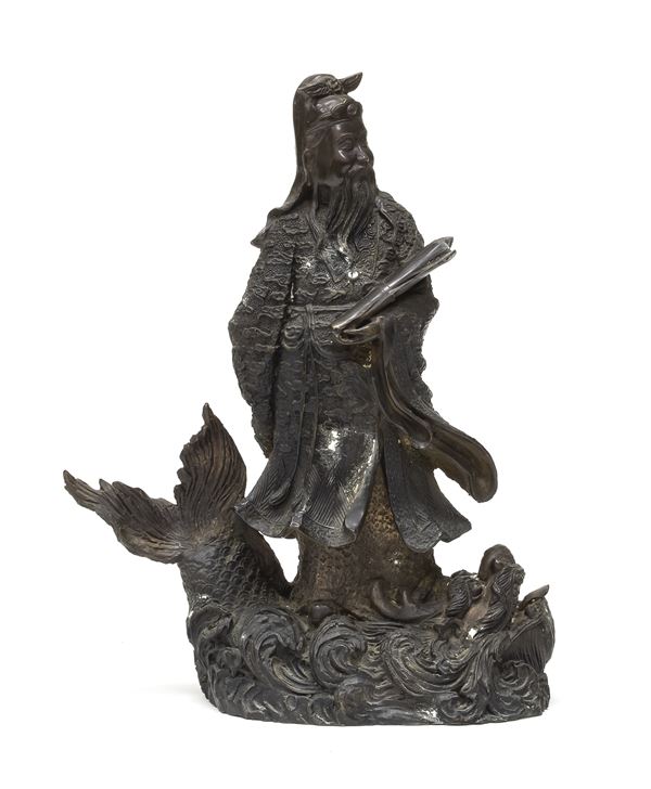 SCULTURA DI GUERRIERO IN BRONZO, CINA INIZI XX SECOLO