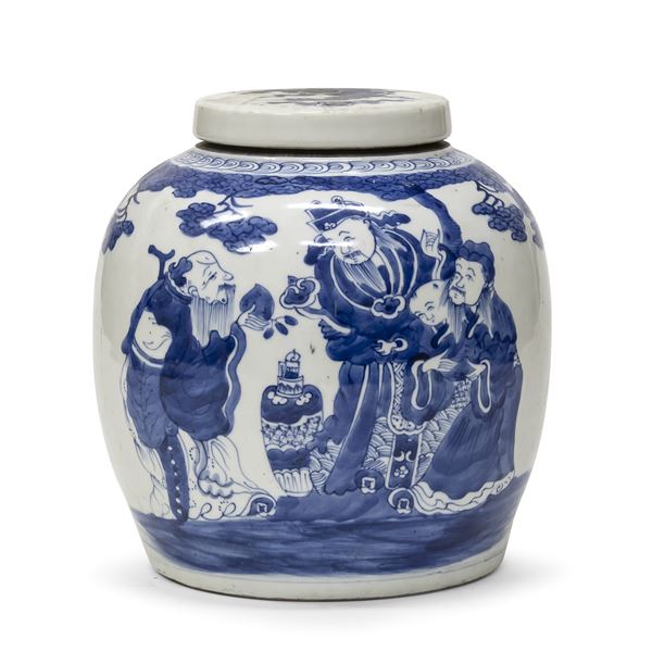 POTICHE IN PORCELLANA BIANCO E BLU, CINA INIZI XX SECOLO
