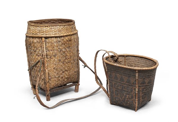 CESTA E BORSA IN VIMINI, CINA XX SECOLO