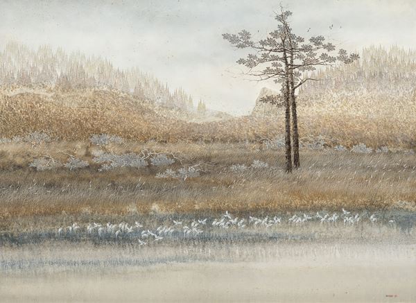 DIPINTO PAESAGGIO DI PITTORE ASIATICO