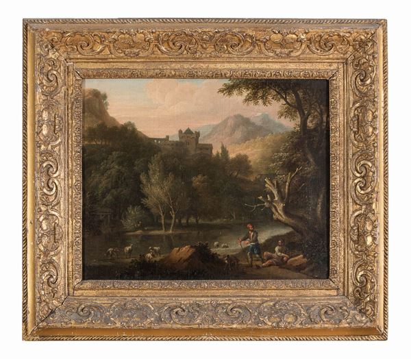 DIPINTO PAESAGGIO CON CASTELLO DI PITTORE OLANDESE
