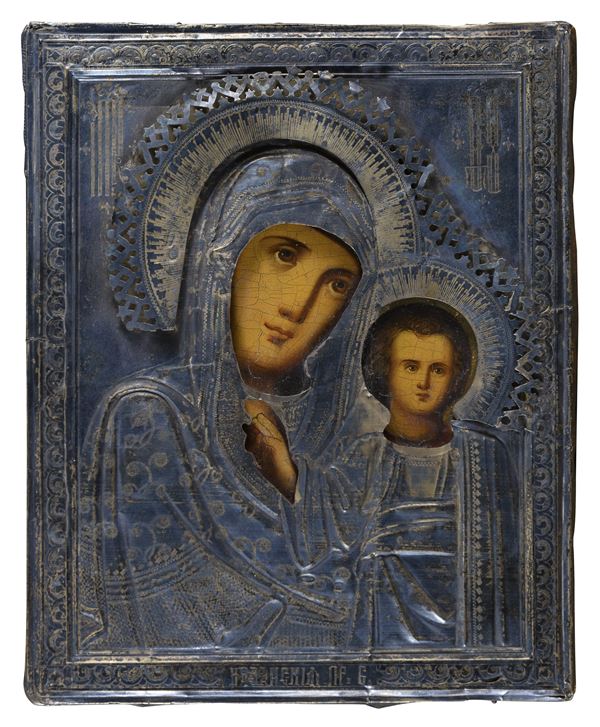 ICONA MADONNA DI KAZAN CON RIZA IN ARGENTO