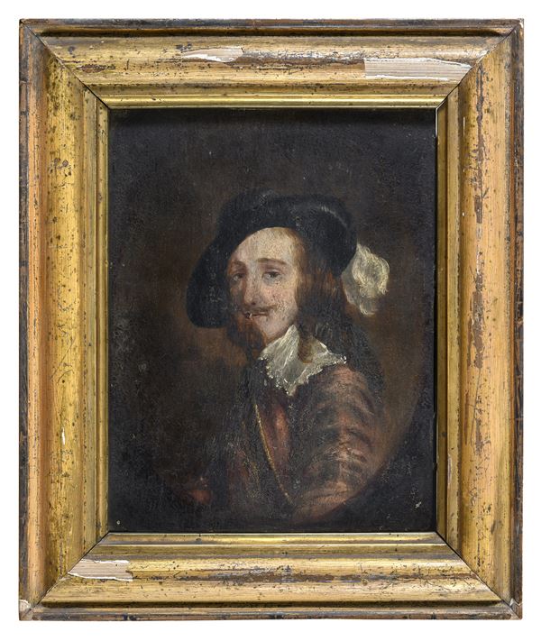 RITRATTO DI NOBILE CON CAPPELLO PIUMATO DI PITTORE OLANDESE