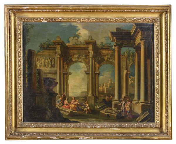VEDUTA DI TEMPIO ROMANO DI PITTORE DEL SETTECENTO