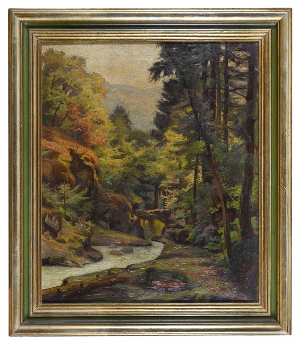 DIPINTO PAESAGGIO MONTANO DI PITTORE TEDESCO