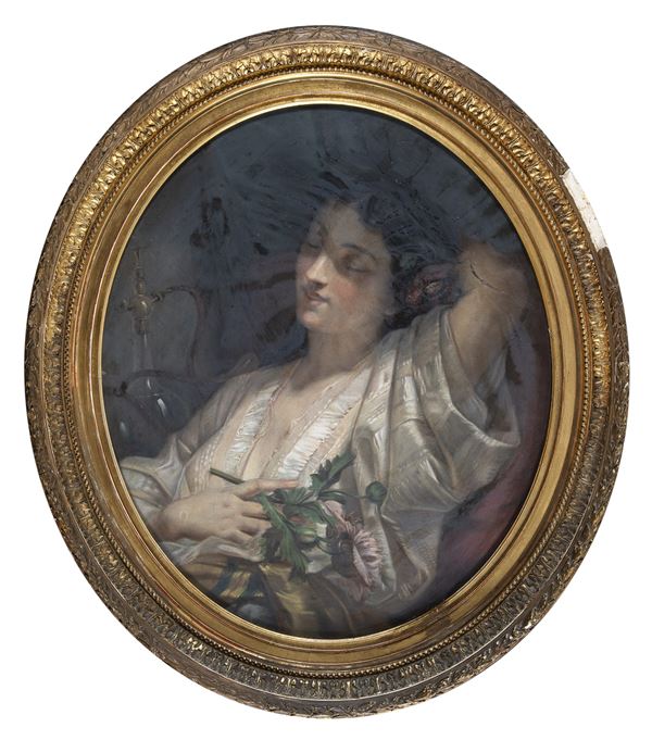 DIPINTO FANCIULLA DISTESA CON FIORI