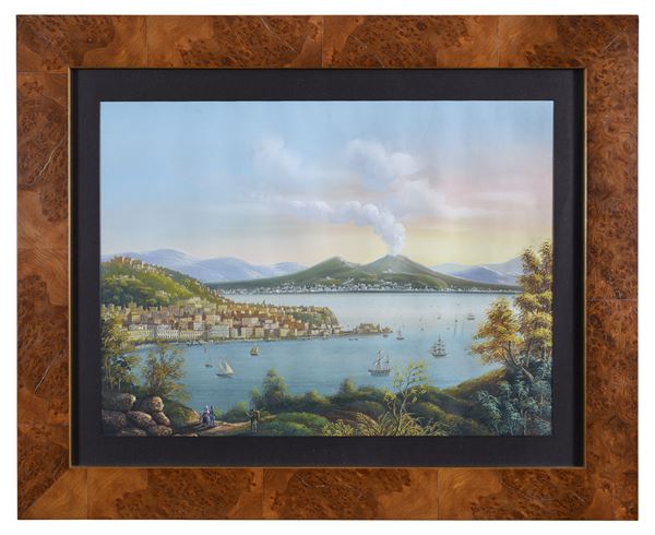 GOUACHE NAPOLI DAL MARE CON ERUZIONE F.TA LA PIRA