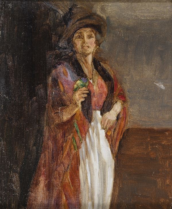 DIPINTO DONNA CON FIORE DEL NOVECENTO