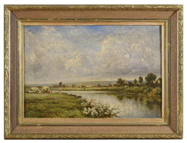 DIPINTO PAESAGGIO FLUVIALE DI PITTORE FRANCESE