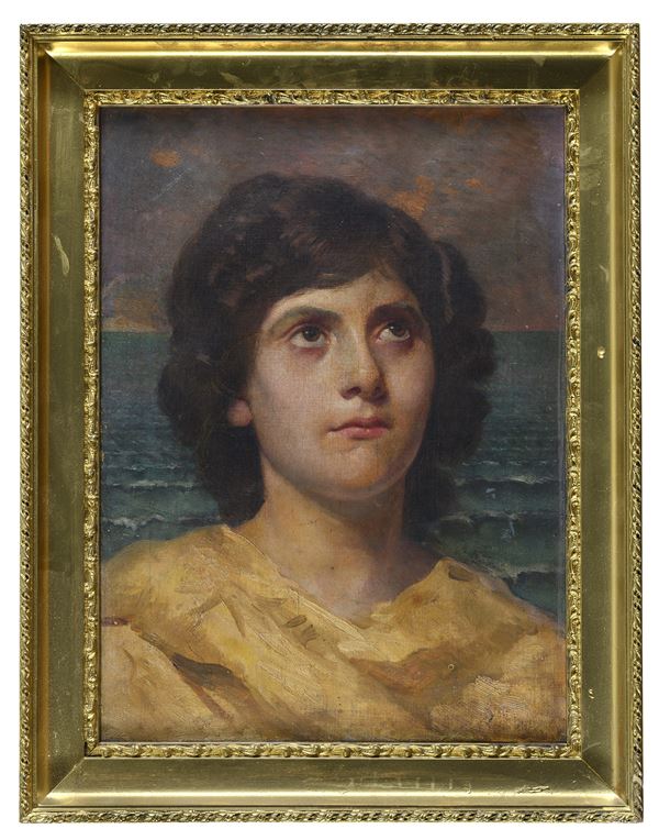 DIPINTO VOLTO DI DONNA IN RIVA AL MARE