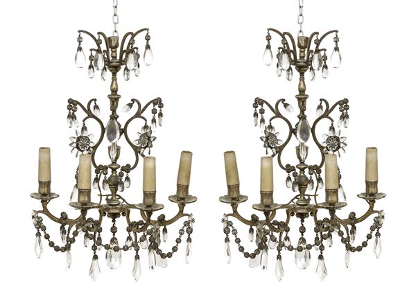 COPPIA DI APPLIQUES IN BRONZO ARGENTATO, XIX SECOLO