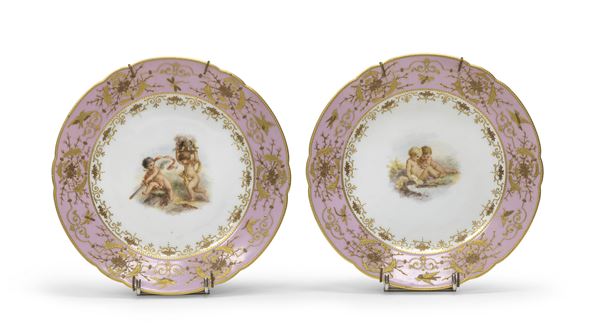 COPPIA DI PIATTI IN PORCELLANA, SEVRES FINE XIX SECOLO